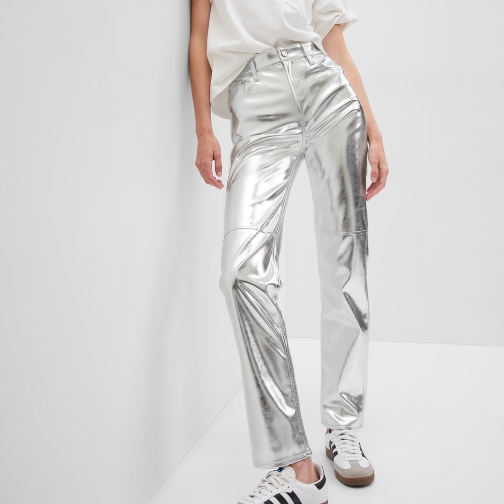 GAP Metallic Silver High Rise Straight Pant